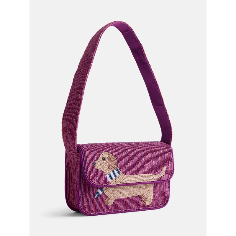 Women's Beaded Dachshund Shoulder Bag - Playful Trendy Handbag