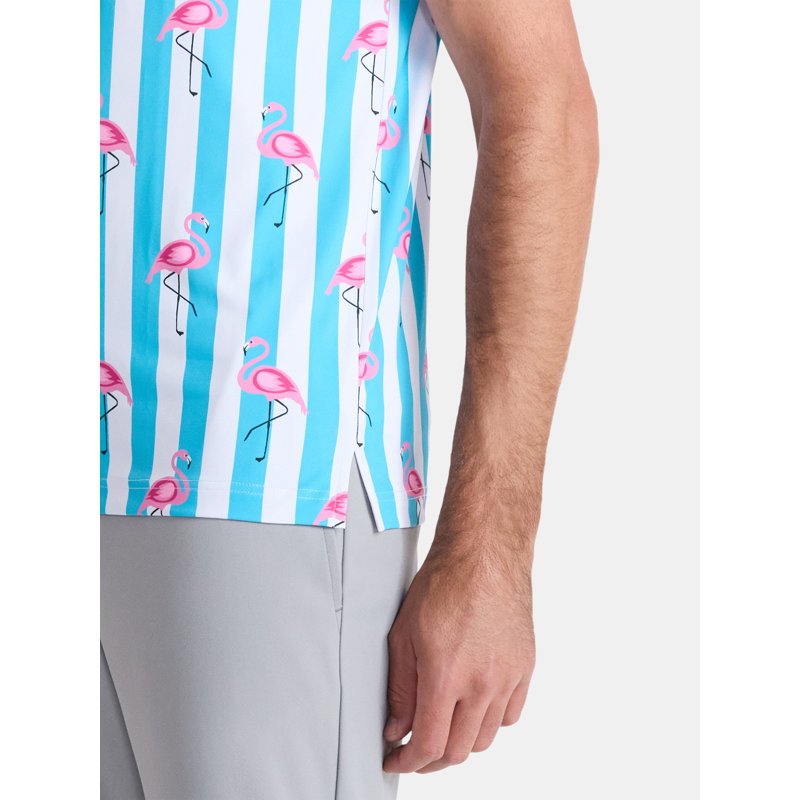 Men's Polo Shirt with Flamingo Print UPF 50+ Sun Protection, 4-Way Stretch