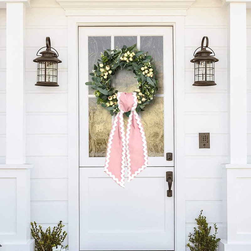 Elegant Satin & Cotton Wreath Sash with Lace Trim for Front Door Decor