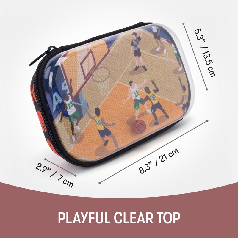 Large Capacity Clear Top Pencil Case for School & Kids - Sports-Themed Organizer