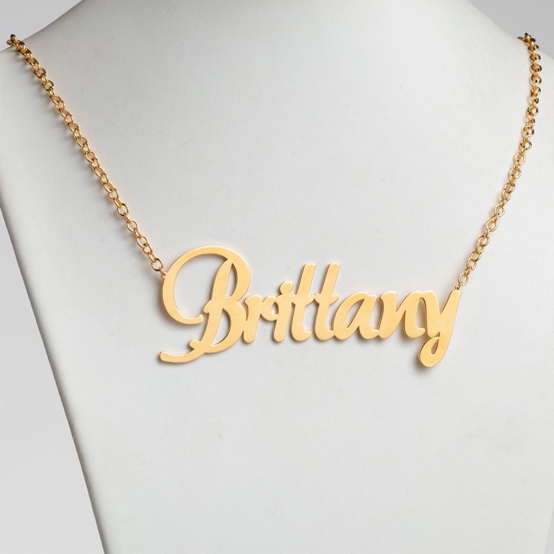 Personalized Women's Oversized Nameplate Necklace - Gold Plated, Custom Name