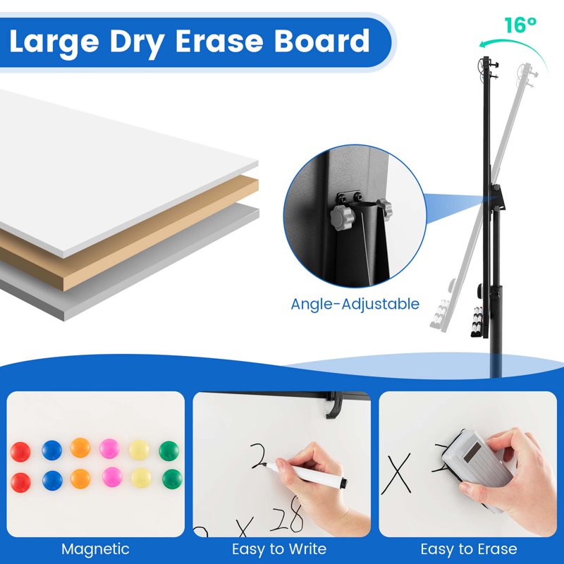 Adjustable Mobile Whiteboard with Stand - Magnetic Dry Erase Board 40'' x 26''