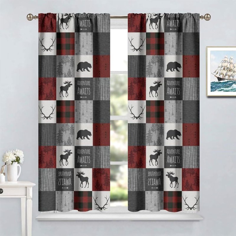 Rustic Farmhouse Kitchen Curtains - Blackout Polyester Window Treatments, 28x40 Inches