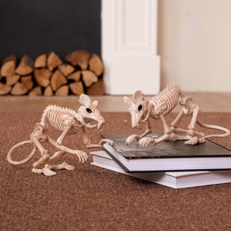 Joyfy 2 Pack 11” Rats Skeleton Halloween Decoration - Posable Plastic Animal Skeletons (Variation: Mouse)