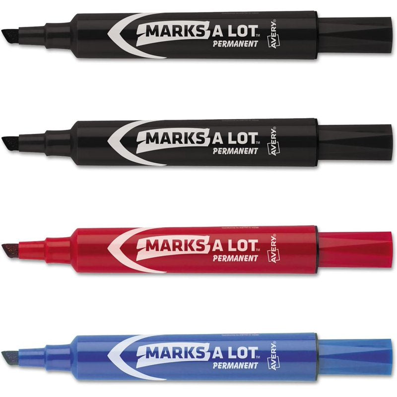 Assorted Permanent Markers with Chisel Tip - 4-Set