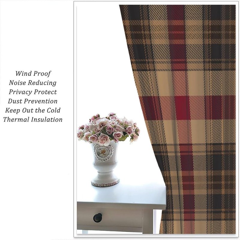 Thermal Insulated Tartan Plaid Curtains 2 Panel Sets - Room Darkening Window Treatments