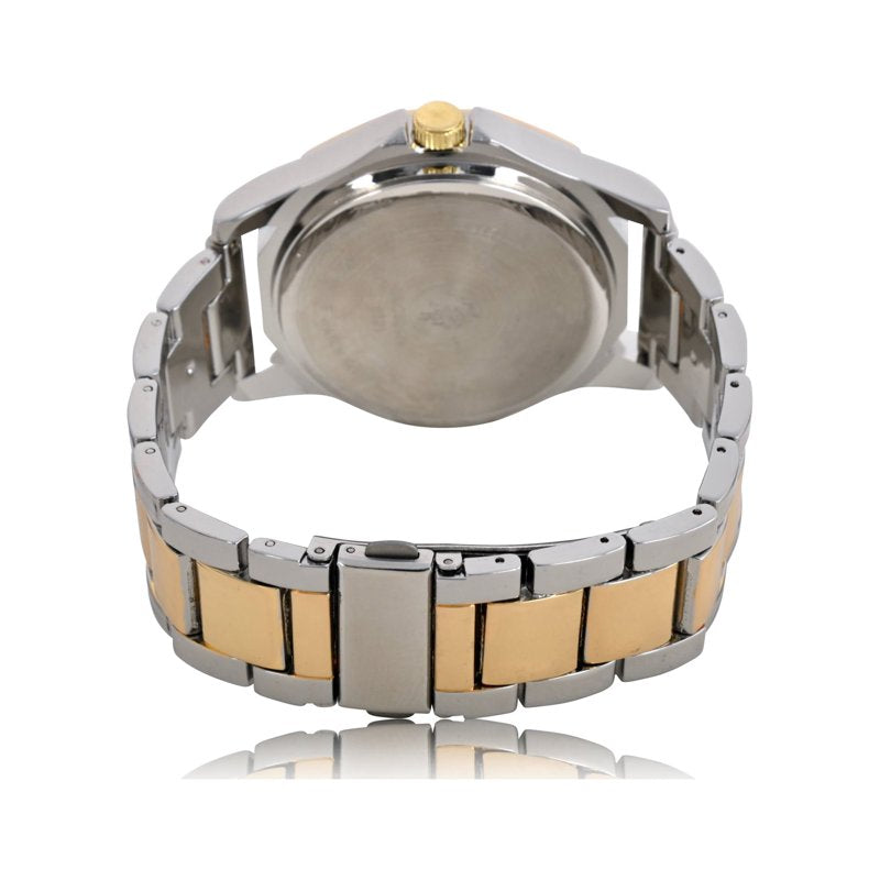 Men's Classic Quartz Watch with Black Dial and Two-Tone Band