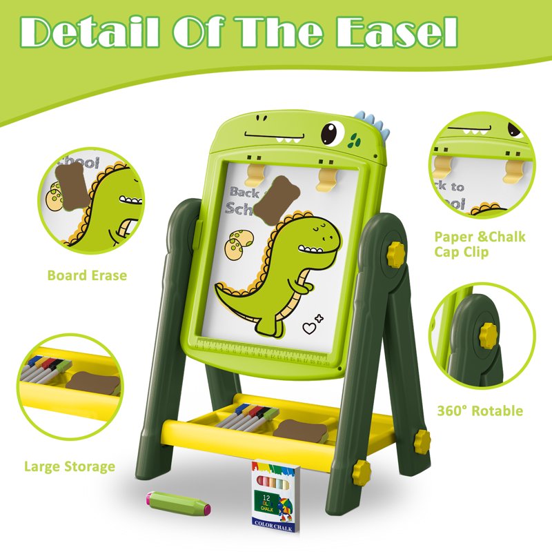 Kids Double-Sided Magnetic Art Easel with Painting Accessories, 3-8 Years