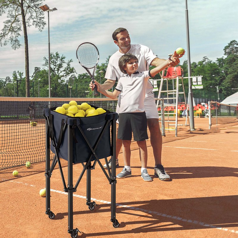 Foldable Tennis Ball Cart with Wheels and Large Capacity Bag – Portable Sport Ball Trolley