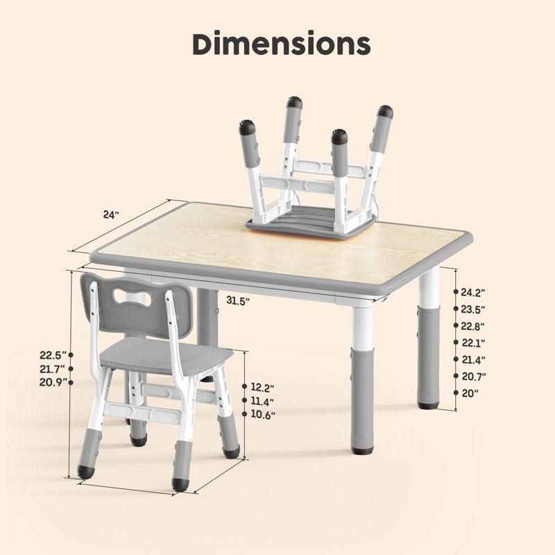 Kids Adjustable Height Table and Chair Set for Play & Learning - Spacious, Stable, Easy Assembly