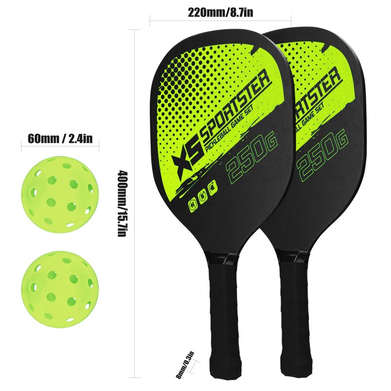 Pickleball Paddle Set — 2 Rackets and 4 Balls with Storage Bag