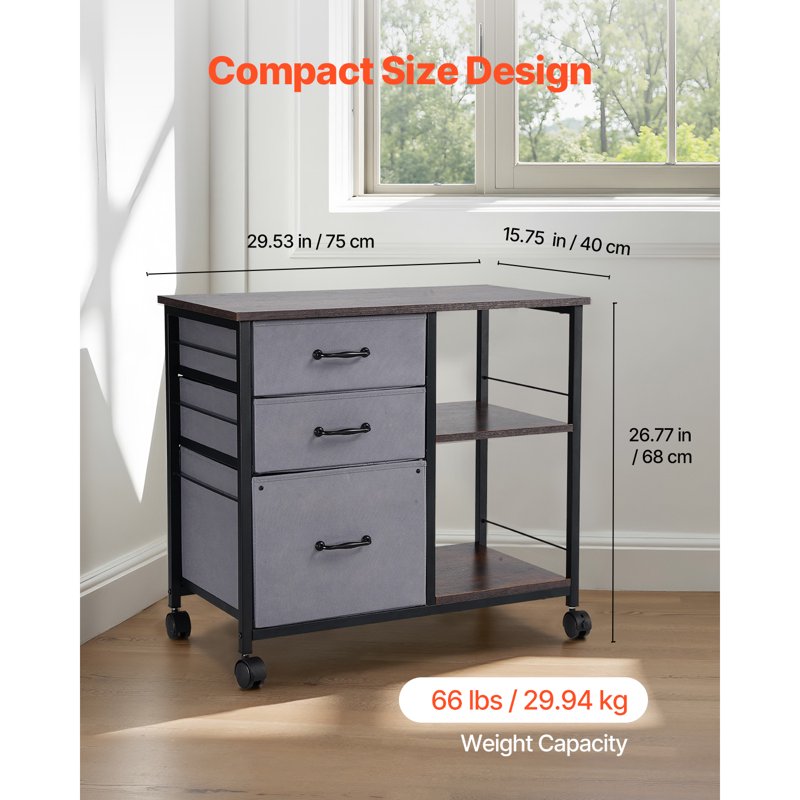Metal File Cabinet with 3 Fabric Drawers & Open Shelves - Mobile Office Storage