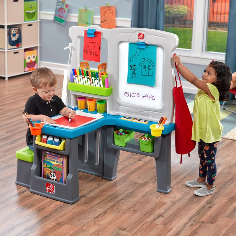 Kids Art Desk & Easel with Storage - Toddler Creative Play Center