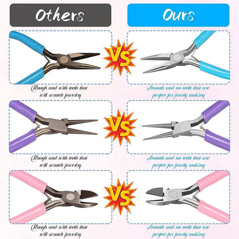 Jewelry Making Pliers Kit - 8 Pairs of Needle Nose Round Nose Nylon Jaw Tools for DIY Jewelry