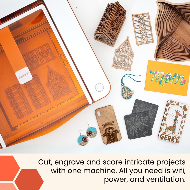 Glowforge Aura 3D Laser Engraver and Cutter Machine for Wood, Metal, Acrylic