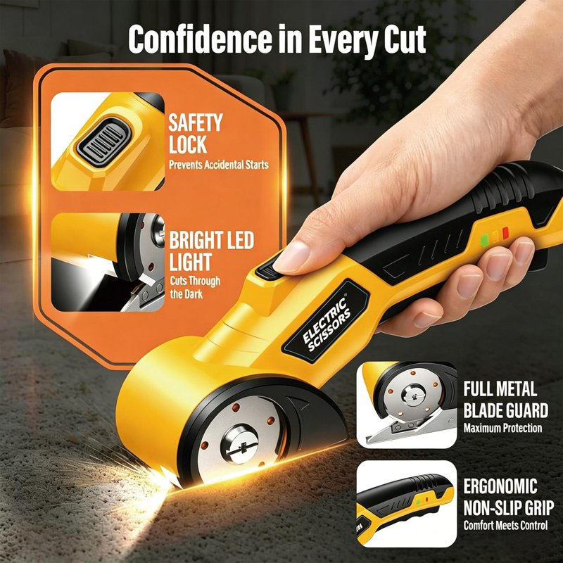 Cordless Electric Fabric & Leather Cutter - Rechargeable 4.2V, 320RPM, 1/4" Capacity, Lightweight