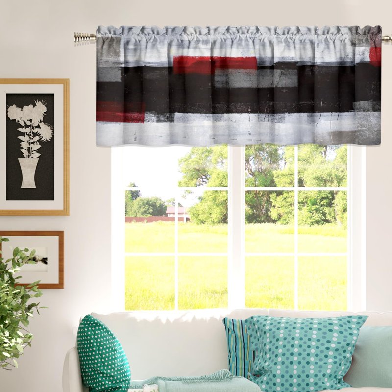 Modern Abstract Kitchen Valances - Window Treatment for Living Room Bedroom Bathroom - 18x52 Inches
