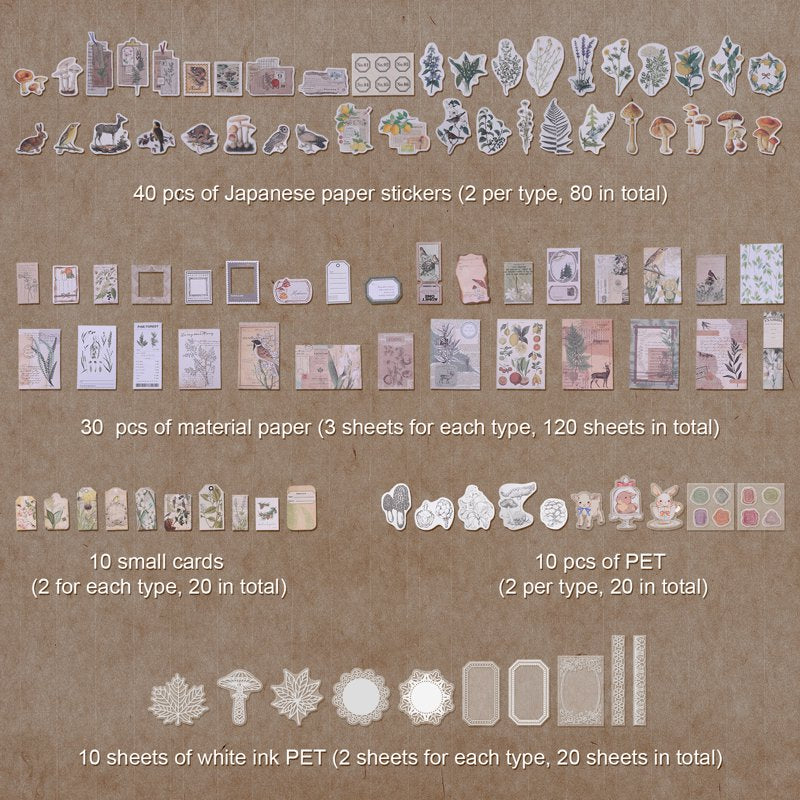 Vintage Scrapbooking Stickers & Paper Set for Art Journaling - 260 Pieces