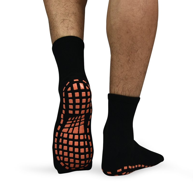 Men Non-Slip Grips Socks 3 Pairs - Anti-Skid Yoga Pilates Slipper Socks, 7-10/10-13/13-15, Black Gray Navy (02 Variation)