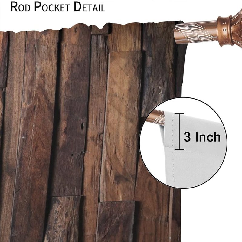 Rustic Wood Curtain Sets - Blackout Window Drapes for Living Room & Bedroom