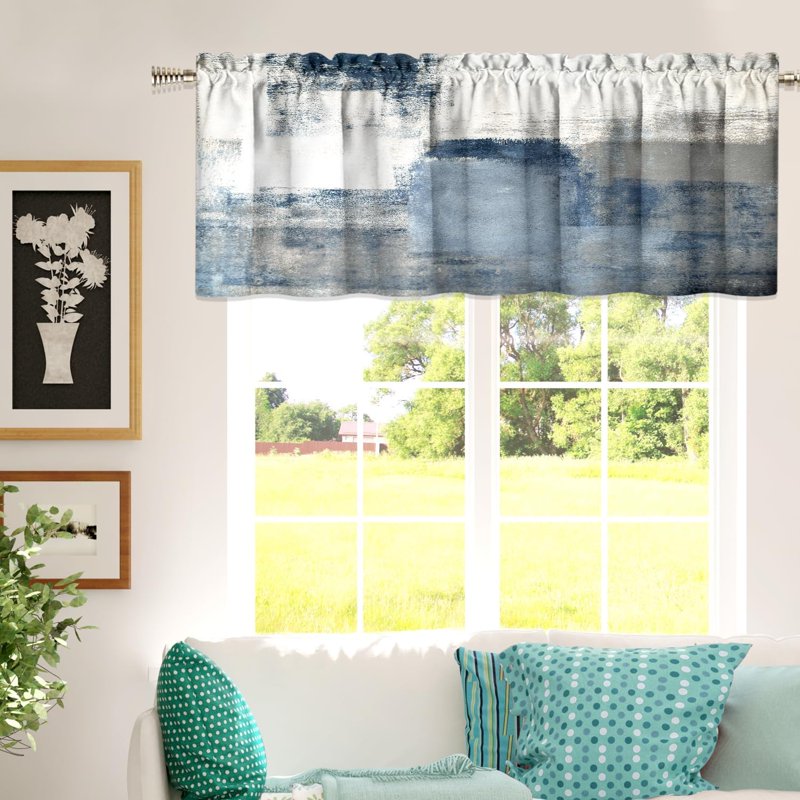 Modern Abstract Window Valance Curtains for Kitchen & Living Room, 18x52 Inch
