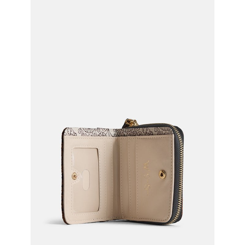 Women's Studded Wallet with Zip Closure - Faux Leather with Card Slots