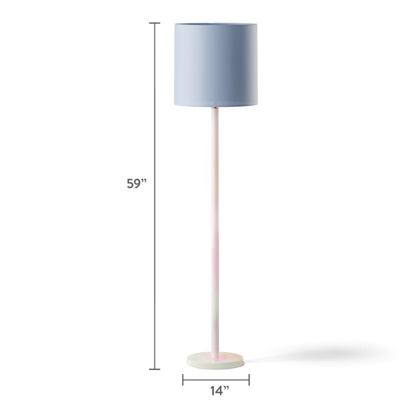 Kids Iridescent Floor Lamp with Aqua Fabric Shade - Playroom & Bedroom Light