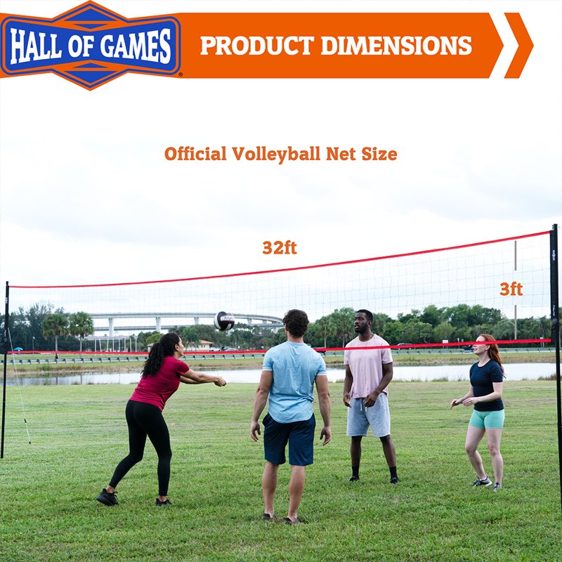 Outdoor Volleyball Net Set with Adjustable Steel Poles and Carrying Bag - 32 ft Official Size Ball