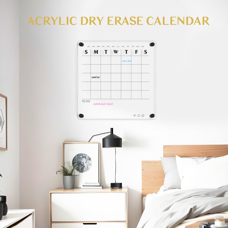 Reusable Acrylic Wall Calendar 12x12 Inch Monthly Planner & Memo Board