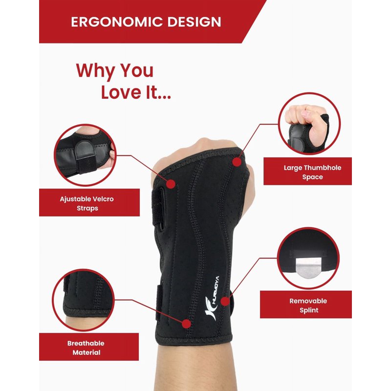 Adjustable Wrist Brace for Carpal Tunnel Support - Left & Right Hand, Medium