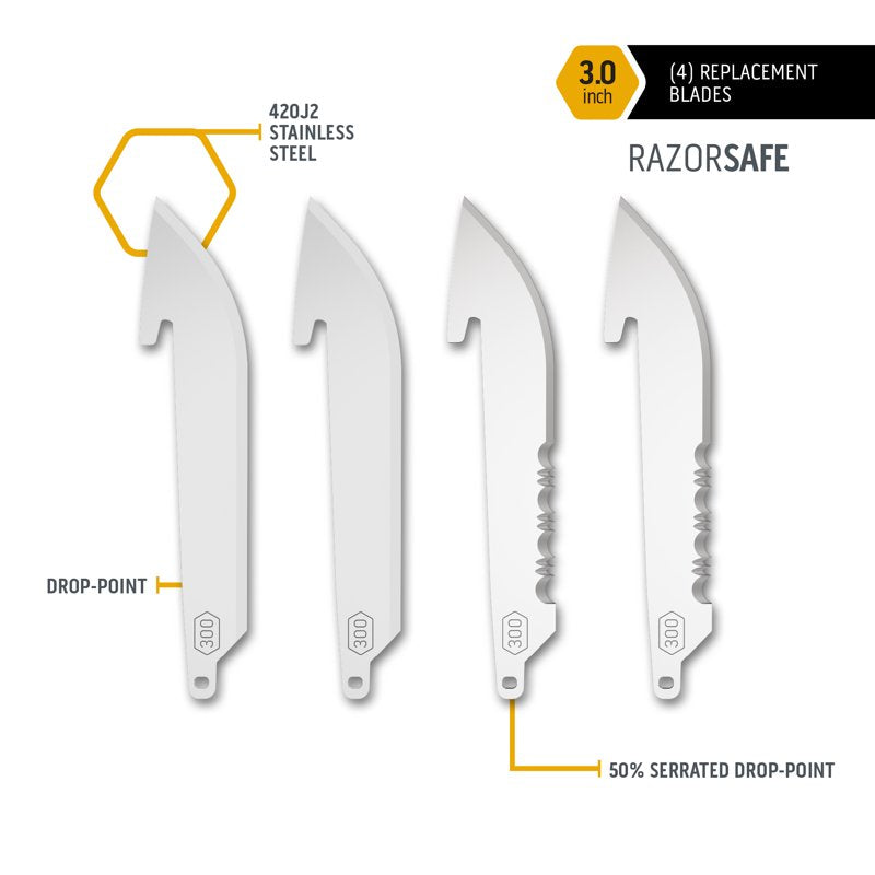 Outdoor Edge 3.0" Drop-Point Replacement Blades 4 Pack - Serrated & Plain Edges