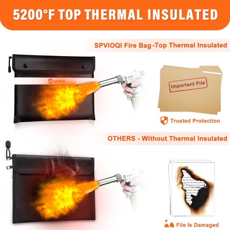 Fireproof Document & Cash Bag 5200°F Insulated Waterproof Safe Storage Pouch