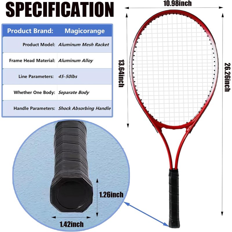 Adult Tennis Racket Set 27 Inch with 4 Balls, Overgrips, Trainer & Bag