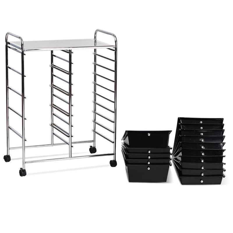 15-Drawer Rolling Cart with Wheels, Mobile Storage Organizer, Black