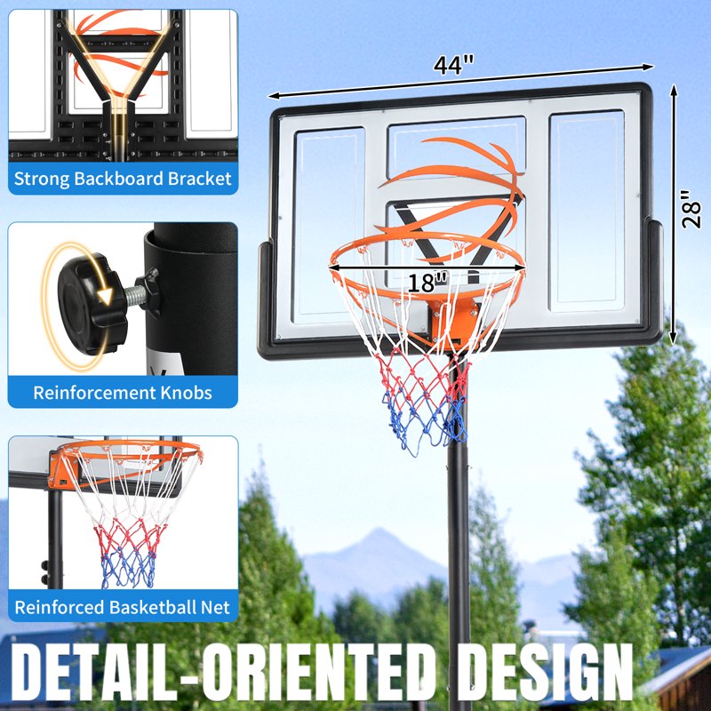 Portable Basketball Hoop System 44 Inch Height Adjustable Outdoor Goal with Shatterproof Backboard