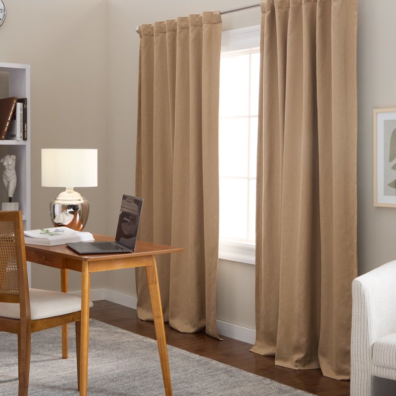 Indoor Blackout Linen Textured Curtains Set - Energy Efficient, 2-Pack