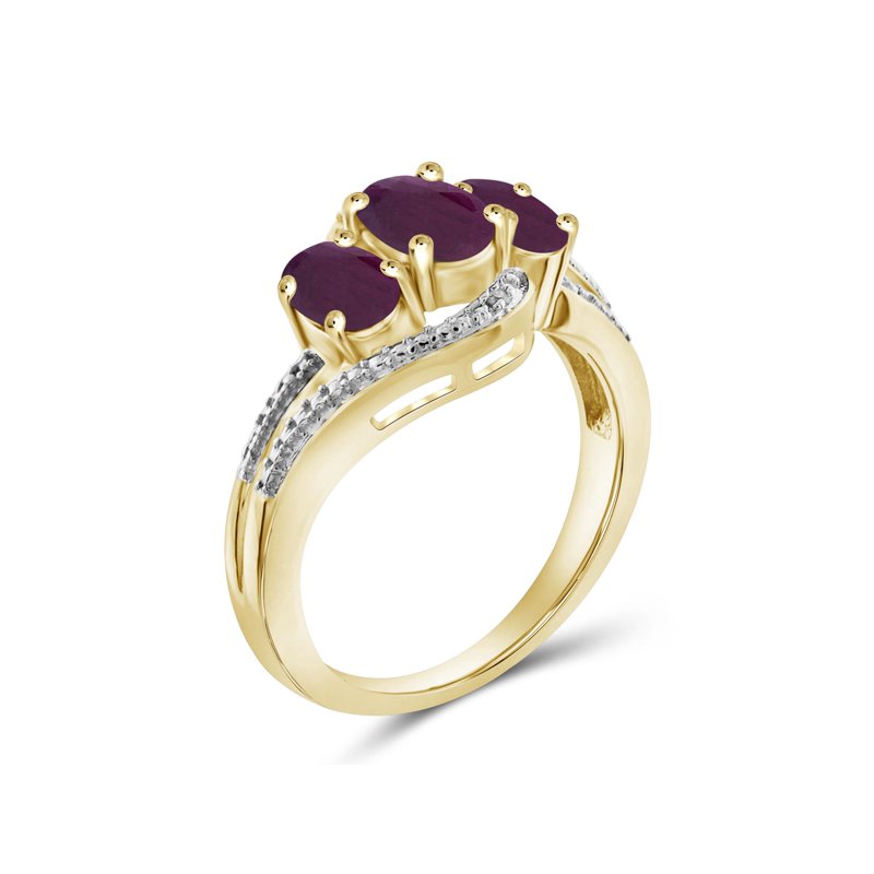 Genuine Ruby Birthstone Ring 1.75 Carat Silver & White Diamond Accent - Hypoallergenic Gold Plated