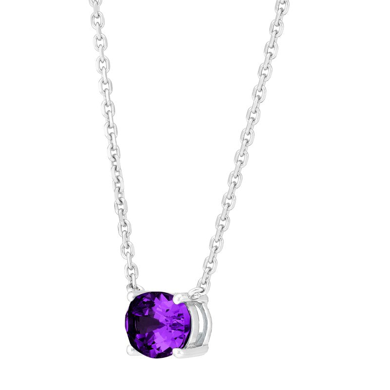 Sterling Silver Oval Simulated Amethyst Necklace 20 Inch Adjustable Chain