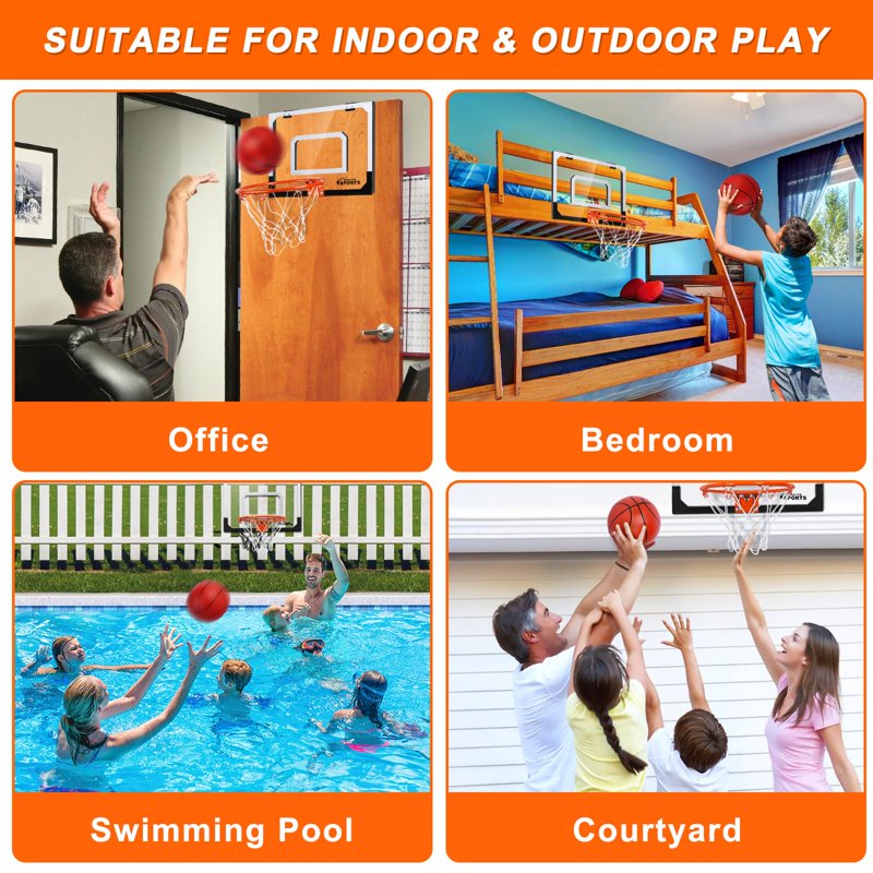 Indoor & Outdoor Mini Basketball Hoop for Door Wall - Kids & Adults