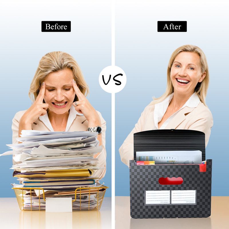 Accordion File Organizer with 12 Pockets - Expandable Document Folder for Office, Home & Travel