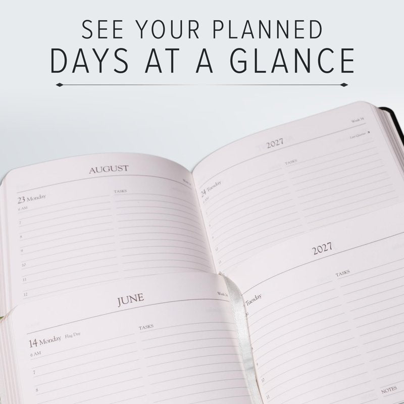 Leather Daily Planner 2027 - 12-Month Organizer & Notebook with Gold Edges