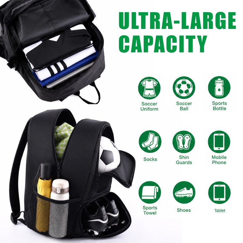 Soccer Bag with Ball Holder & Shoe Compartment Water-Resistant Sports Backpack