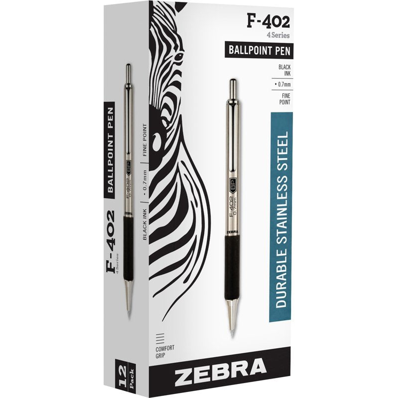 Retractable Ballpoint Pen Stainless Steel Barrel with Rubber Grip - Fine Point Black Ink - Pack Variants