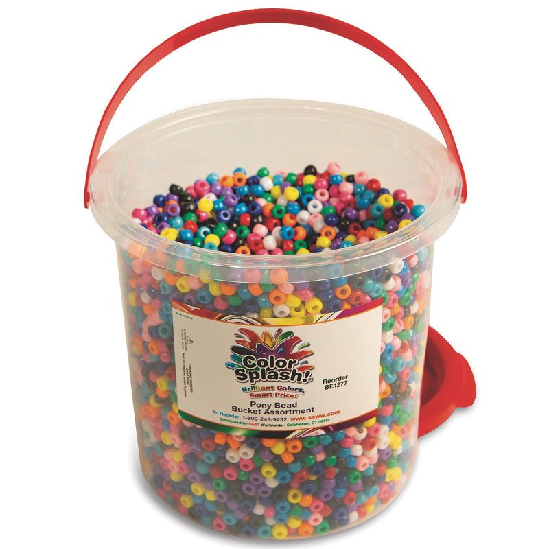Colorful Pony Bead Set - 6,500 Bright Assorted Plastic Beads in Stackable Bucket