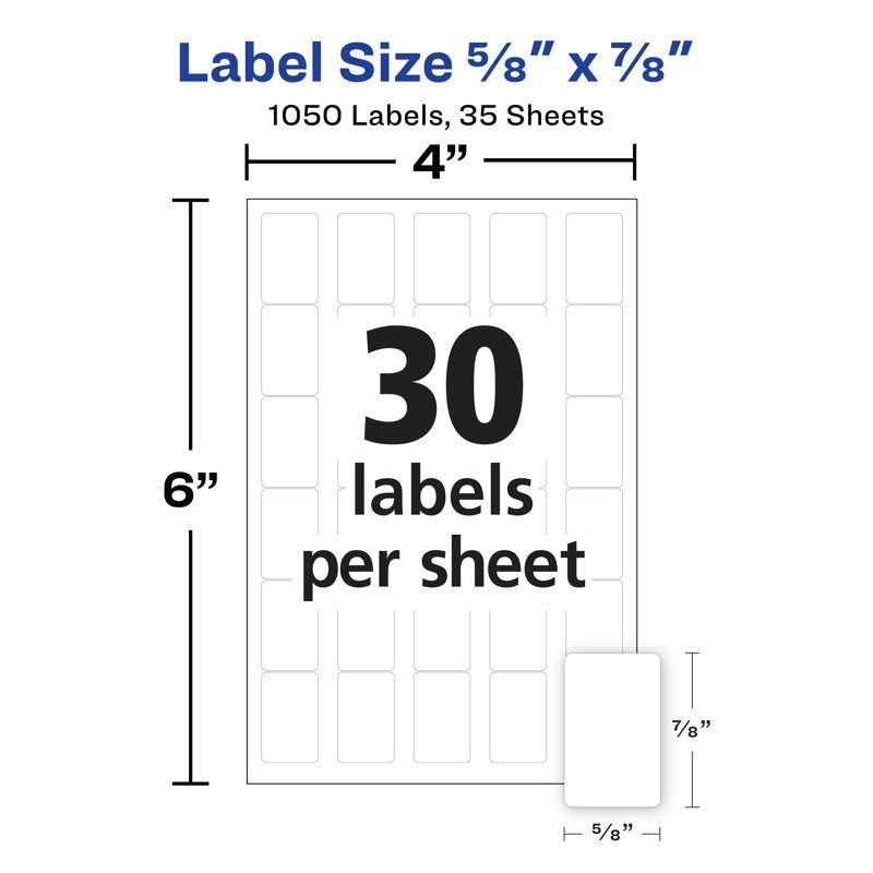 Removable Label Stickers 5/8 x 7/8 Inch Pack of 1050 - Versatile Office Labels