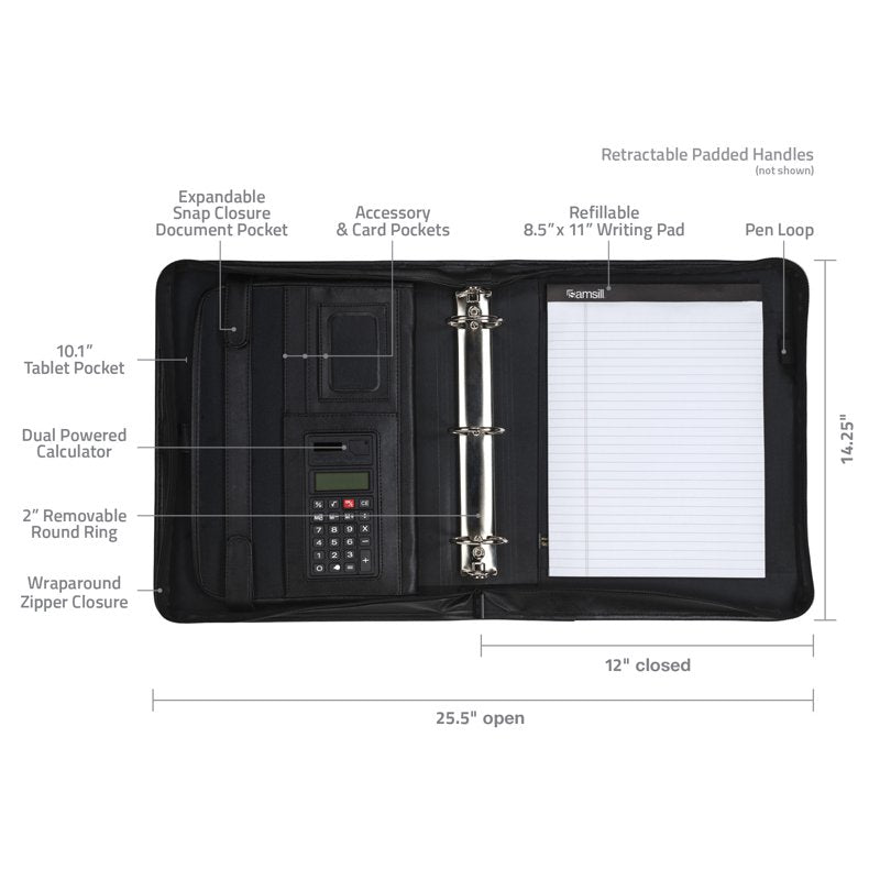 Professional 2-Inch Ring Binder Portfolio with Zippered Case & Tablet Sleeve