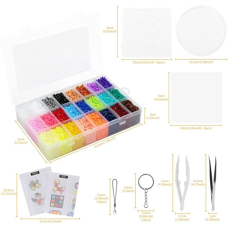 Kids Beading Kit with 24 Colors & 24000 Tiny Fuse Beads for Crafting and Jewelry Making