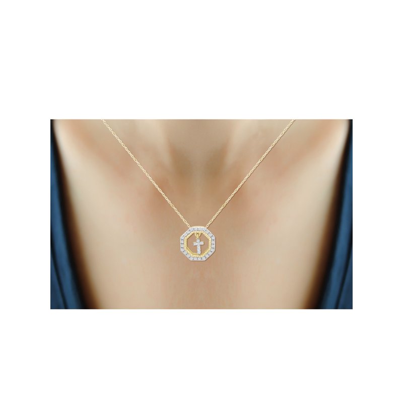 Diamond Cross Pendant Necklace for Women 14K Gold Plated Silver with Rope Chain
