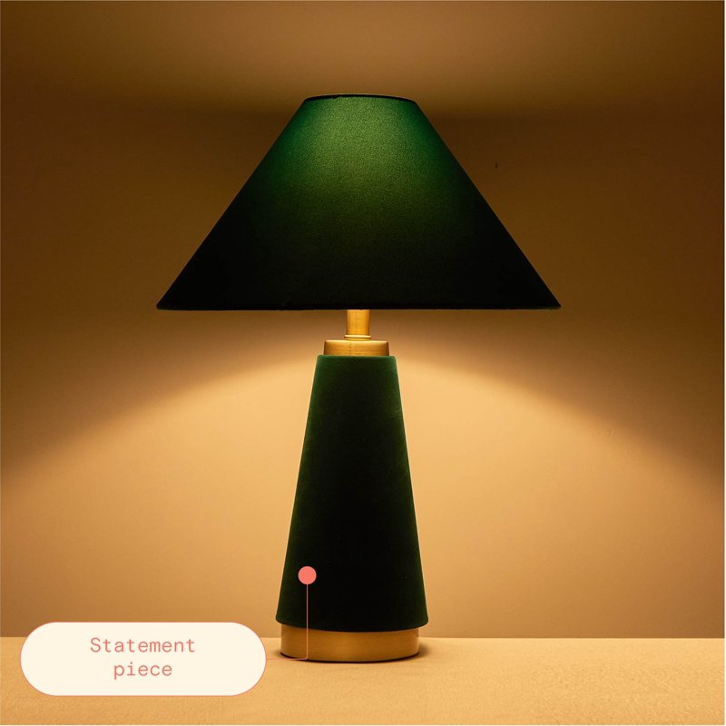 Green Velvet Table Lamp - 19-Inch Modern Bedroom & Living Room Lighting