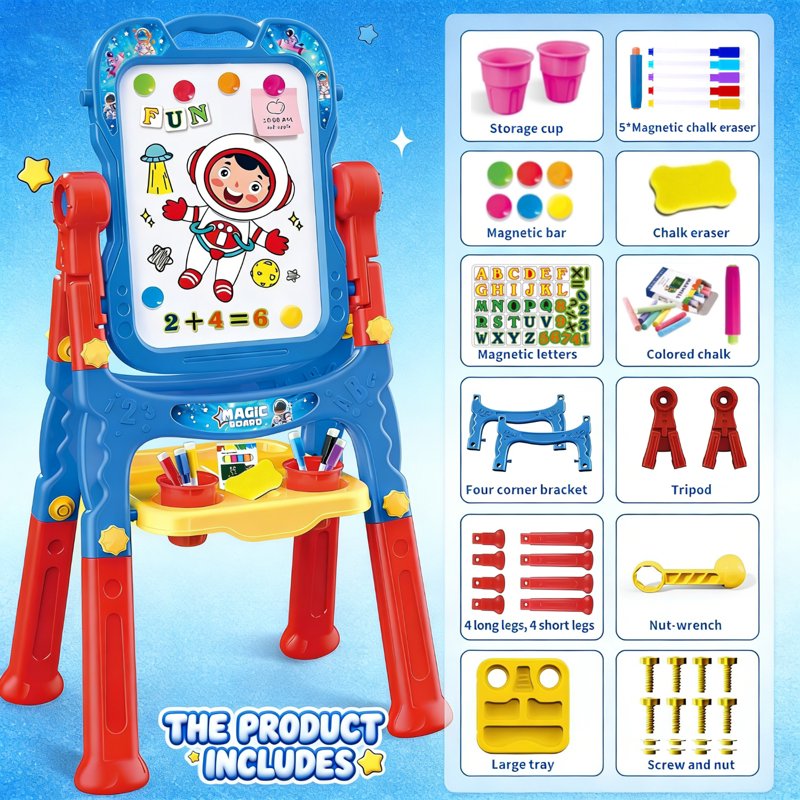 Kids Double-Sided Magnetic Art Easel for Ages 1-8 - Creative Drawing & Learning Toy